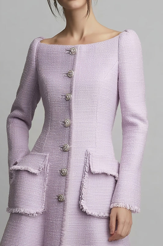 Lilac Tweed Boat Neck A Line Short Homecoming Dress