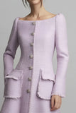 Lilac Tweed Boat Neck A Line Short Homecoming Dress