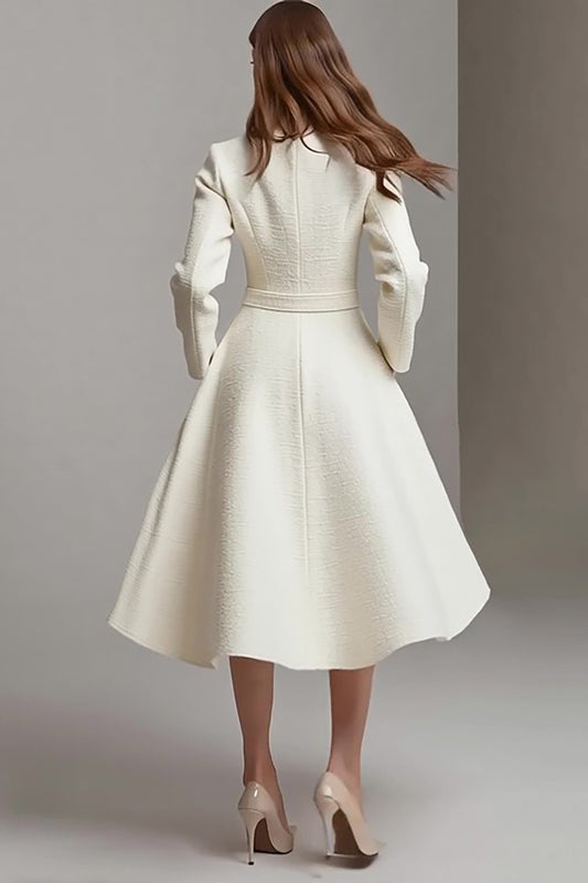 Ivory Tweed A Line Boat Neck Midi Homecoming Outfits with Belts