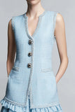 Sky Blue 2 Piece Tweed Short Homecoming Outfits with Ruffles