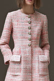 Pink Plaid A Line Tweed Short Homecoming Dress with Sleeves