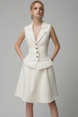 Ivory Tweed 2 Piece Notched Lapel Short Homecoming Outfits