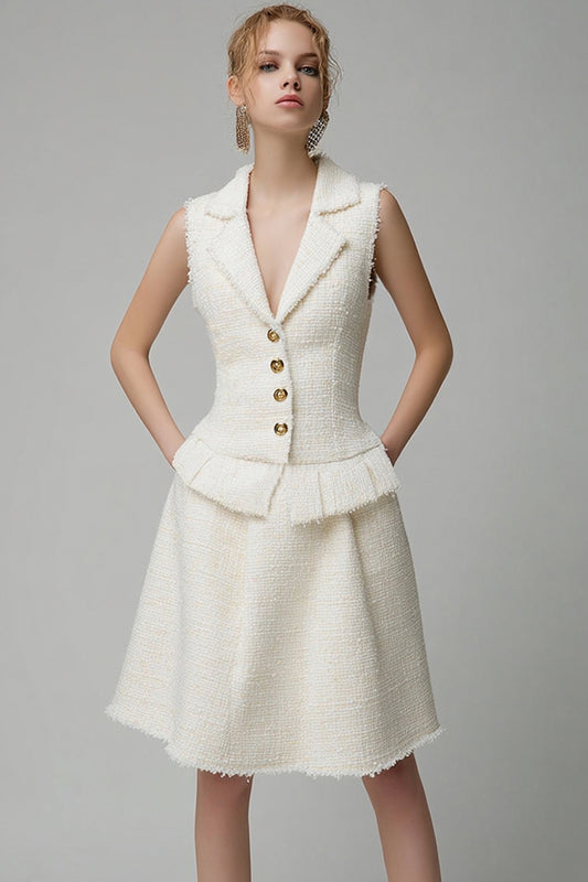 Ivory Tweed 2 Piece Notched Lapel Short Homecoming Outfits