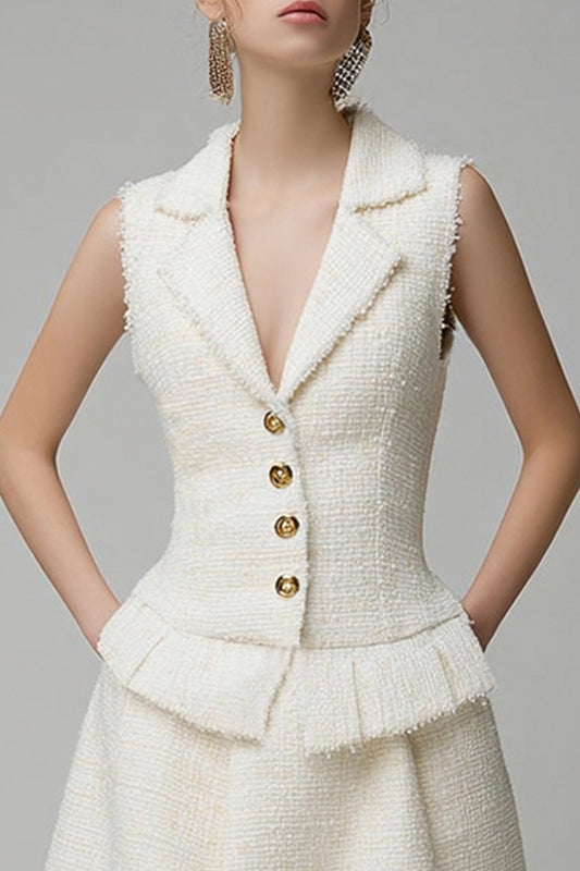 Ivory Tweed 2 Piece Notched Lapel Short Homecoming Outfits