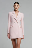 Pink Pencil Tweed Notched Lapel Short Blazer Dress with Sleeves