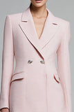 Pink Pencil Tweed Notched Lapel Short Blazer Dress with Sleeves