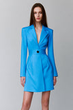 Blue Pencil Long Sleeves Notched Lapel Short Blazer Dress