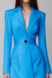 Blue Pencil Long Sleeves Notched Lapel Short Blazer Dress