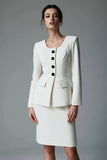Ivory 2 Piece Bodycon Satin Short Single Breasted Business Suits