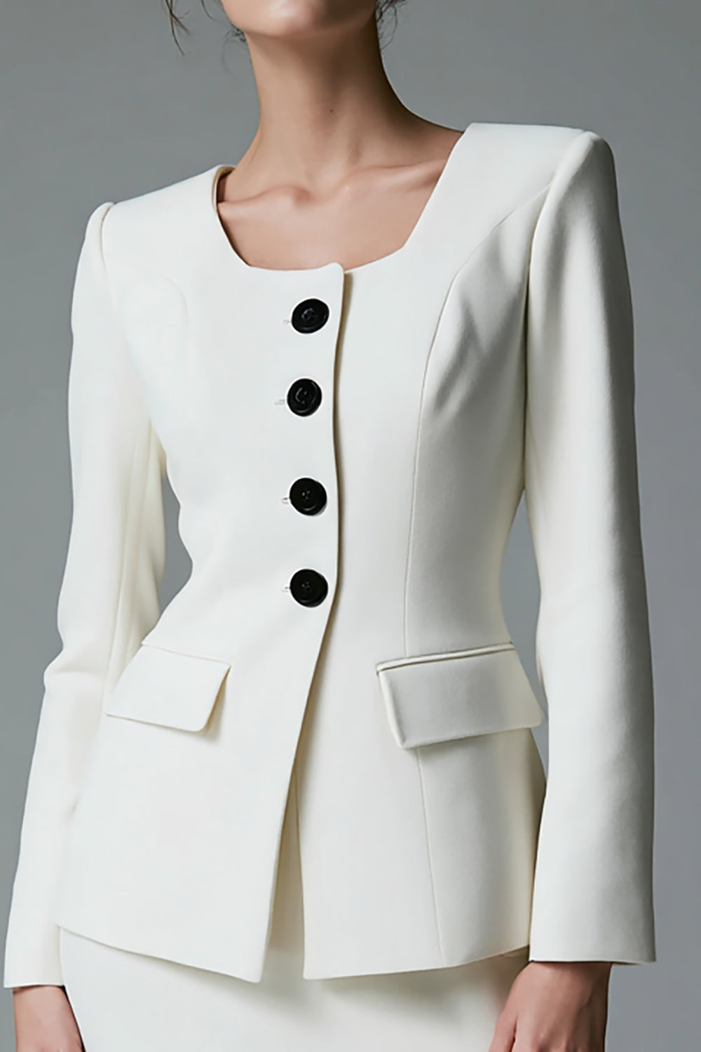 Ivory 2 Piece Bodycon Satin Short Single Breasted Business Suits