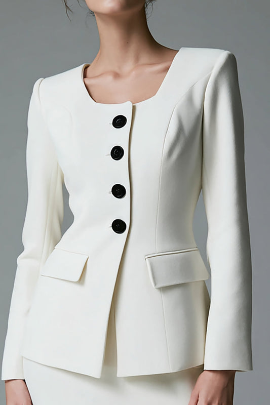 Ivory 2 Piece Bodycon Satin Short Single Breasted Business Suits