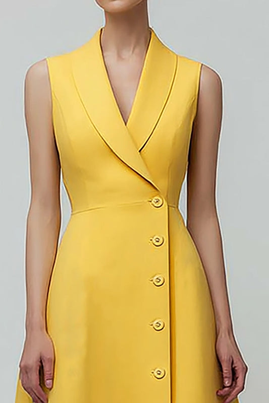 Yellow Shawl Lapel Single Breasted A Line Midi Blazer Dress