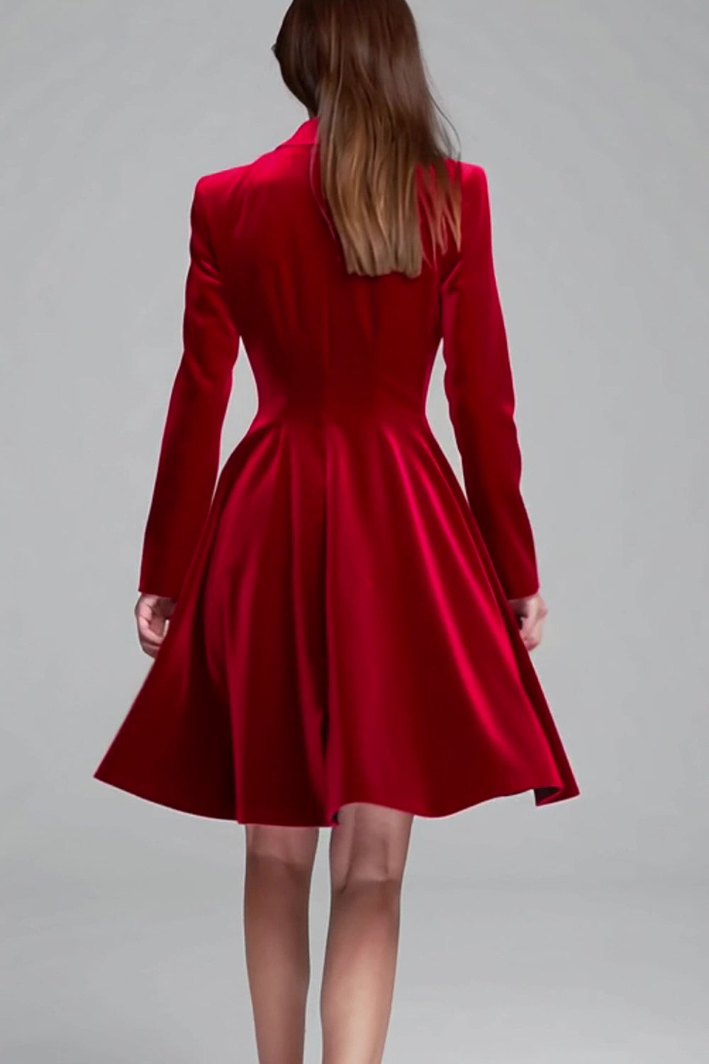 Burgundy Single Breasted Short Velvet Blazer Dress with Sleeves