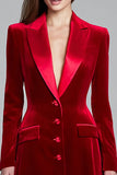 Burgundy Single Breasted Short Velvet Blazer Dress with Sleeves