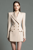 Champagne Satin Double Breasted Peak Lapel Short Blazer Dress