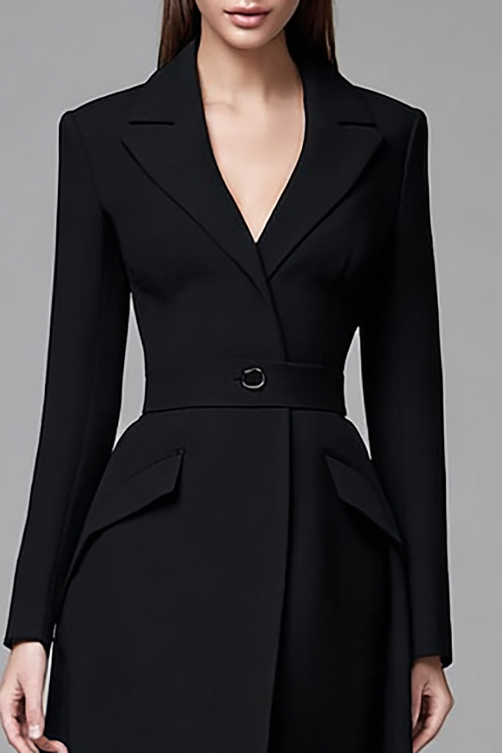 Black Long Sleeves Peak Lapel Short Blazer Dress
