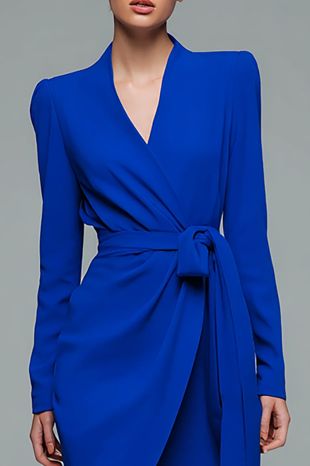 Zapakasa Women Simple Royal Blue Short Work Dress with Sash Bodycon