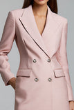 Pink Peak Lapel Pencil Double Breasted Short Blazer Dress with Sleeves