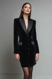 Black Velvet Pencil Shawl Lapel Short Blazer Dress with Sleeves