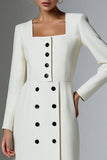 Ivory Satin Double Breasted Short Pencil Blazer Dress with Sleeves