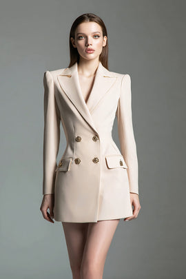 Champagne Satin Long Sleeves Peak Lapel Short Blazer Dress