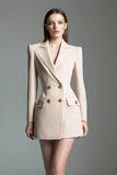 Champagne Satin Long Sleeves Peak Lapel Short Blazer Dress