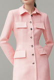 Pink Tweed Collar Single Breasted Short Pencil Blazer Dress with Sleeves