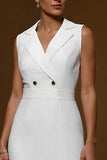 Ivory Notched Lapel Pencil Midi Blazer Dress with Ruffles