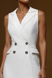 Ivory Notched Lapel Midi Pencil Blazer Dress with Ruffles