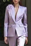 Lilac Floral Satin 2 Piece Peak Lapel Business Suits