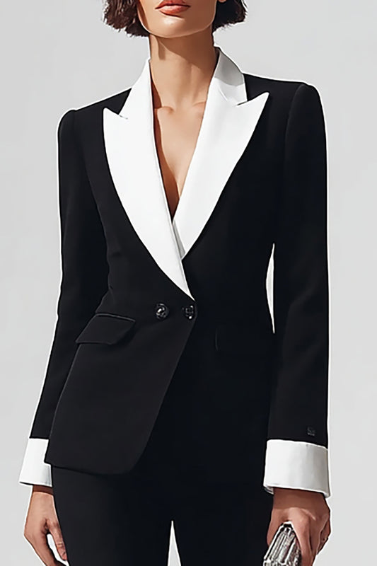 Black Peak Lapel Flare Leg 2 Piece Business Suits with Sleeves