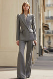 Grey 2 Piece Double Breasted Peak Lapel Business Suits with Sleeves