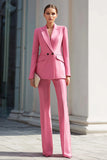 Pink 2 Piece Peak Lapel Long Sleeves Business Suits