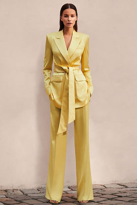 Daffodil Satin 2 Piece Long Sleeves Business Suits with Sash