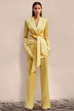 Daffodil Satin 2 Piece Long Sleeves Business Suits with Sash