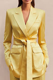 Daffodil Satin 2 Piece Long Sleeves Business Suits with Sash