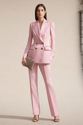 Pink 2 Piece Satin Peak Lapel Business Suits with Sleeves