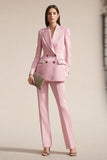 Pink 2 Piece Satin Peak Lapel Business Suits with Sleeves