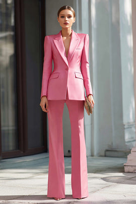 Pink 2 Piece Notched Lapel Flare Leg Business Suits with Sleeves