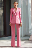 Pink 2 Piece Notched Lapel Flare Leg Business Suits with Sleeves