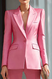 Pink 2 Piece Notched Lapel Flare Leg Business Suits with Sleeves