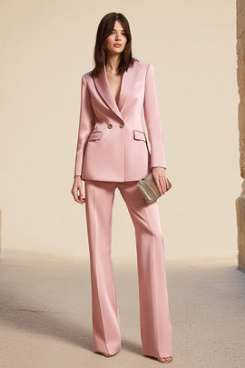 Pink Peak Lapel 2 Piece Long Sleeves Satin Business Suits