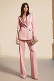Pink Peak Lapel 2 Piece Long Sleeves Satin Business Suits