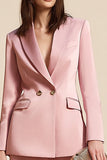 Pink Peak Lapel 2 Piece Long Sleeves Satin Business Suits