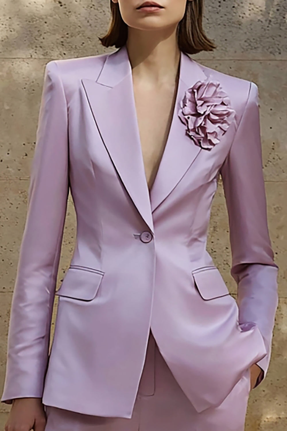 Lilac Floral 2 Piece Satin Peak Lapel Business Suits with Pockets