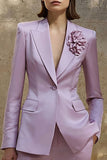 Lilac Floral 2 Piece Satin Peak Lapel Business Suits with Pockets