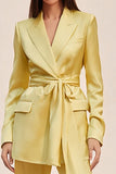 Daffodil Peak Lapel Satin 2 Piece Business Suits with Sash