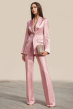 Dusty Rose 2 Piece Satin One Button Business Suits with Sleeves