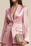Dusty Rose 2 Piece Satin One Button Business Suits with Sleeves