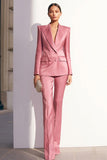 Dusty Rose 2 Piece Peak Lapel Satin Business Suits with Sleeves